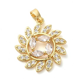 Brass Micro Pave Clear Cubic Zirconia with Glass Pendants, Flower Charms