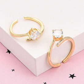 Латунные кольца-манжеты с микропаве и прозрачным цирконием для женщин, плоско-круглые