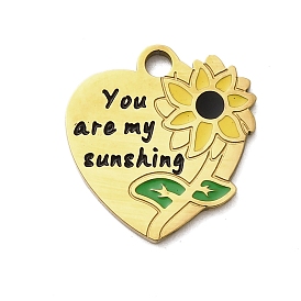 304 нержавеющей стальной эмали подвески, ионное покрытие (ip), сердце с подсолнухом и словом ты мое солнце, реальный 18 k позолоченный