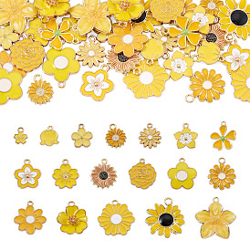 36 Stk. 18 Stile Legierungsemail-Anhänger, Blume Reize, golden