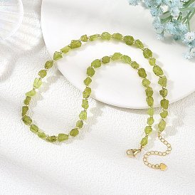 Raw Rough Natural Peridot & Electroplate Synthetic Non-magnetic Hematite Round Beaded Necklaces, Real 18K Gold Plated