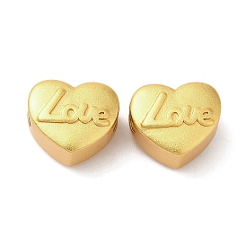 Rack Plating Brass Beads, Long-Lasting Plated, Heart with Word Love