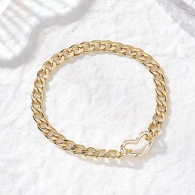 Латунные кубинские звенья цепи браслеты для женщин, с пружинными кольцами в форме сердца