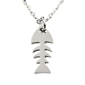 201 Stainless Steel Pendant Necklaces, with Cable Chains and Lobster Claw Clasps, Fishbone