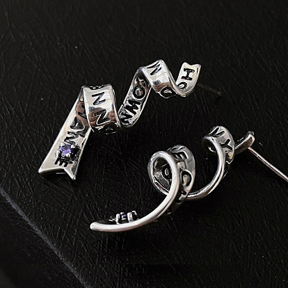 Zirconium Faith Ribbon Earrings Female Niche Design S925 Silver Needle Fashion Cold Style Alphabet Stud Earrings Hip Hop Earrings