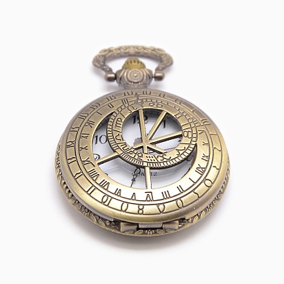 Римский номер старинные полые плоские круглые сплава кварцевые часы головы подвески для карманные часы ожерелье решений, 60x46x15 мм