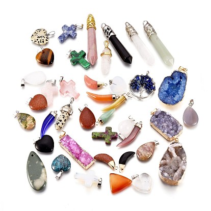 Natural & Synthetic Gemstone Pendants, Mixed Dyed and Undyed, Mixed Shape