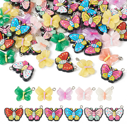 44 шт 11 стили подвески из смолы, бабочки прелести, с платиновыми тоновыми железными петлями