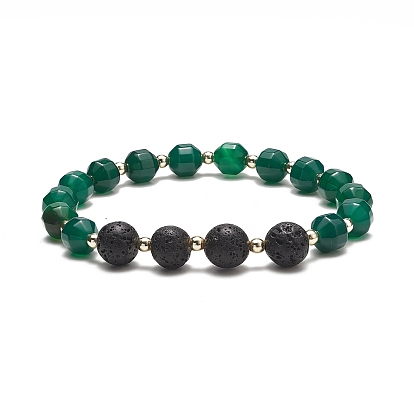 Natural Lava Rock & Dyed Agate Beaded Stretch Bracelet Sets, Electroplate Non-magnetic Synthetic Hematite Jewelry for Women