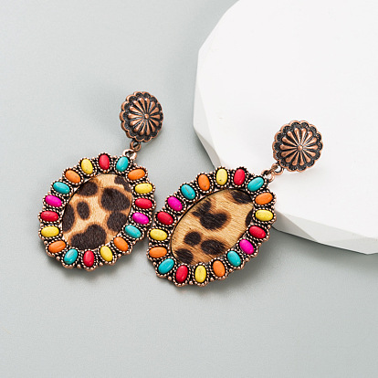 Bohemian Leather Earrings with Turquoise Print - Creative, Exaggerated and Fashionable Ear Drops
