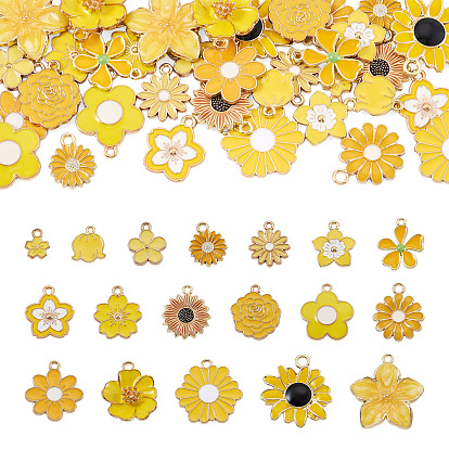 36 Stk. 18 Stile Legierungsemail-Anhänger, Blume Reize, golden