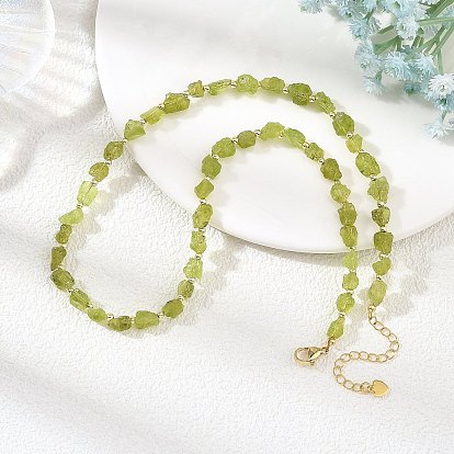 Raw Rough Natural Peridot & Electroplate Synthetic Non-magnetic Hematite Round Beaded Necklaces, Real 18K Gold Plated