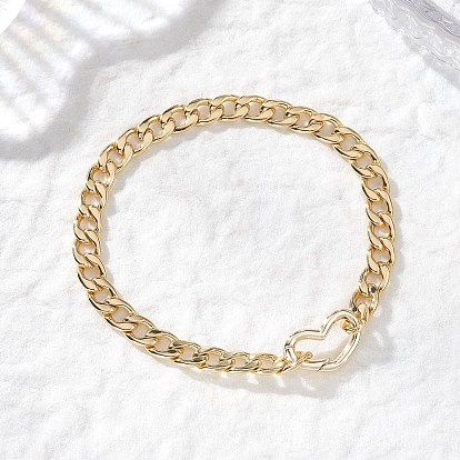 Латунные кубинские звенья цепи браслеты для женщин, с пружинными кольцами в форме сердца