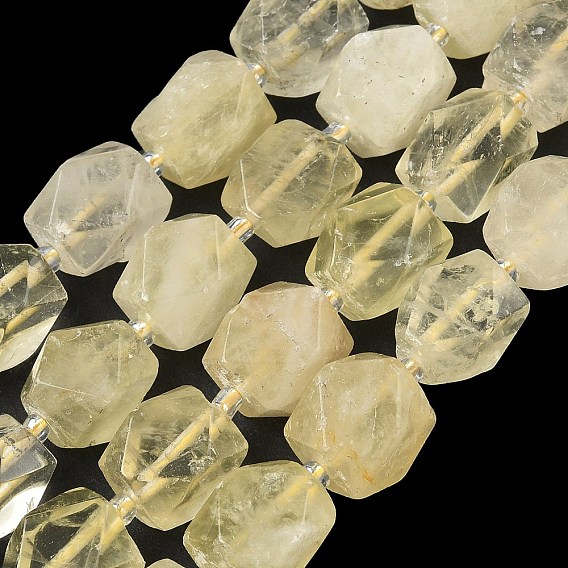 Brins de perles de quartz citron naturel chauffées, nuggets, facette, avec des perles de rocaille
