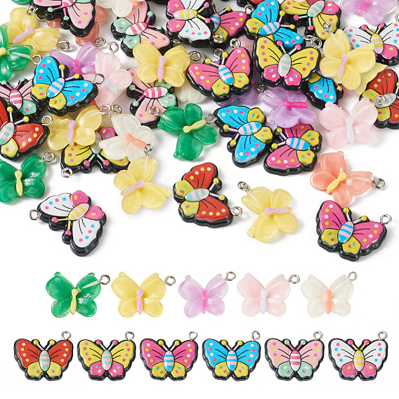 44 шт 11 стили подвески из смолы, бабочки прелести, с платиновыми тоновыми железными петлями