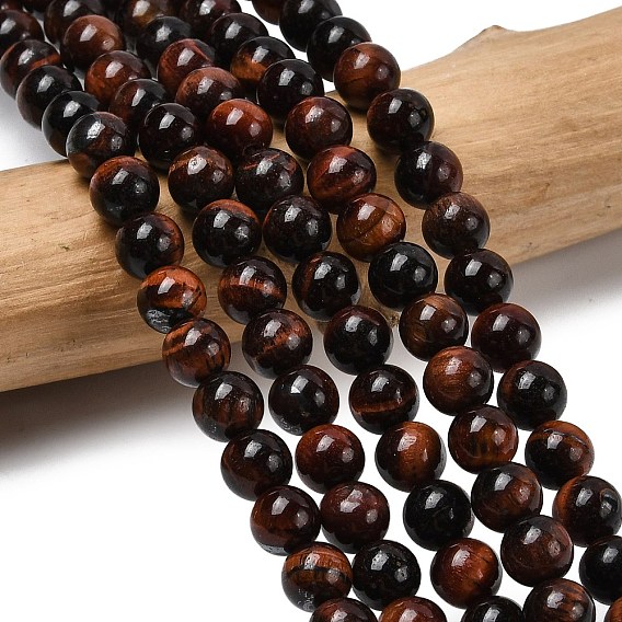 15~16 inch Round Gemstone Strand, Red Tiger Eye, Dyed & Heated
