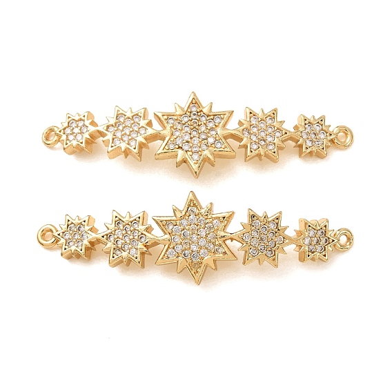 Brass Micro Pave Clear Cubic Zirconia Connector Charms, Multi-Star Links, Rack Plating, Long-Lasting Plated, Cadmium Free & Lead Free