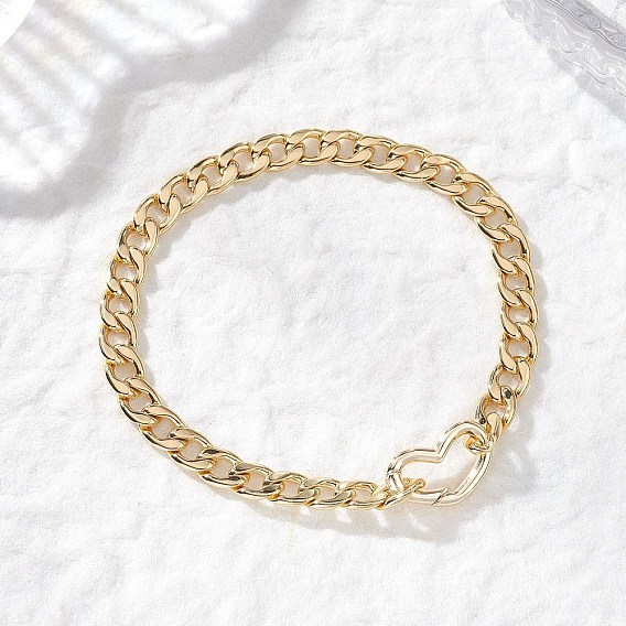 Латунные кубинские звенья цепи браслеты для женщин, с пружинными кольцами в форме сердца