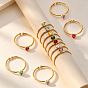 Adjustable Birthstone 304 Stainless Steel Micro Pave Cubic Zirconia Cuff Open Rings, Heart, Golden