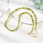Raw Rough Natural Peridot & Electroplate Synthetic Non-magnetic Hematite Round Beaded Necklaces, Real 18K Gold Plated