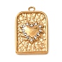 304 Stainless Steel Crystal Rhinestone Pendants, Rectangle with Heart Charms
