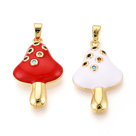 Латунные микро проложить кубического циркония подвески, без кадмия и без свинца, гриб, с эмалью, реальный 18 k позолоченный