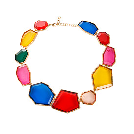 Bold Geometric Resin Necklace with Transparent Design - Vintage European Style Statement Piece for Women