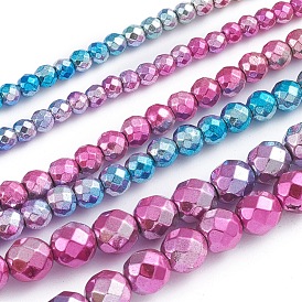 Electroplated Non-magnetic Synthetic Hematite Beads Strands, Full Plated, Round, Faceted