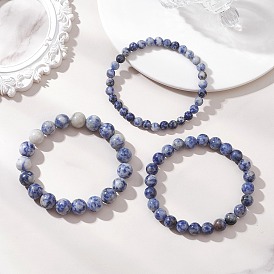 3шт. 3 стили браслетов из натурального голубого яшмового бусин, эластичные, для женщин и мужчин, круглые