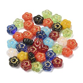 Peinture cuite style mixte perles de verre, métal doré enlaça, fleur