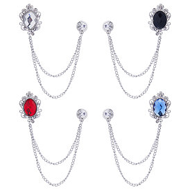 4шт 4 цвета стеклянные овальные подвесные цепочные броши, значки из платинового сплава для рубашки с воротником