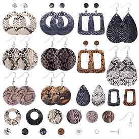 SUNNYCLUE DIY Snakeskin Pattern Earring Making, with Imitation Leather Pendants and Cabochons, Wooden Pendants, 316 Surgical Stainless Steel Stud Earring Settings and Brass Earring Hooks