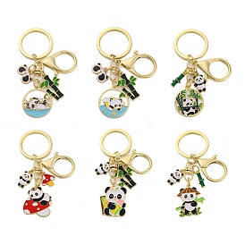 Rack Plating Panda Zinc Alloy Enamel Pendant Keychain, with Iron Keychain Ring