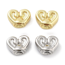 Rack Plating Heart Brass Beads, Cadmium Free & Lead Free, Long-Lasting Plated