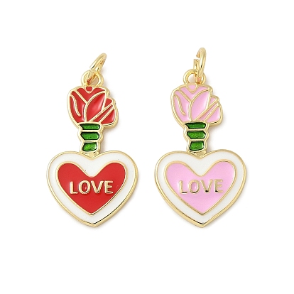 Латунь эмаль подвески, сердце со словом любовь очарование, с целью перехода в кольце, без свинца и без кадмия, долговечный, стойки покрытие, реальный 18 k позолоченный