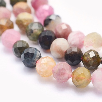 Natural Tourmaline Beads Strands, Round, Faceted