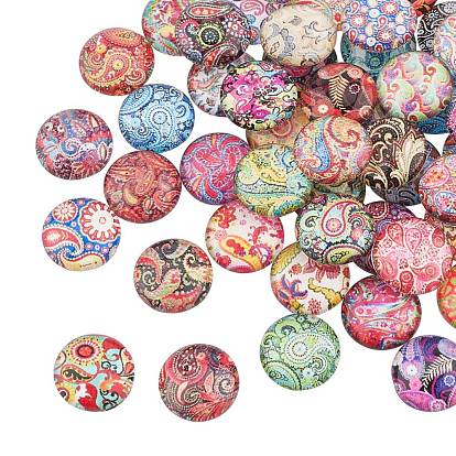 Glass Cabochons, Half Round/Dome with Flower, for Jewelry Making