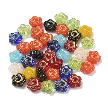 Peinture cuite style mixte perles de verre, métal doré enlaça, fleur