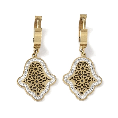 Hamsa Hand 304 Stainless Steel Polymer Clay Rhinestone Dangle Earrings, Hoop Earrings for Women