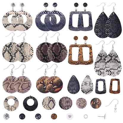 DIY Snakeskin Pattern Earring Making, with Imitation Leather Pendants and Cabochons, Wooden Pendants, 316 Surgical Stainless Steel Stud Earring Settings and Brass Earring Hooks
