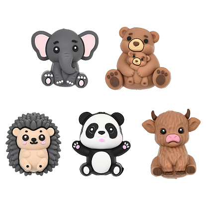 5 шт. 5 стили силиконовые фокусные бусины, cmешанных животных