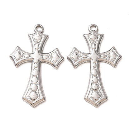Pendentifs en acier inoxydable, croix ornée de breloques à motifs géométriques