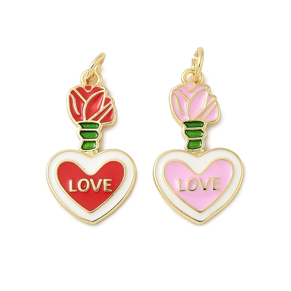 Латунь эмаль подвески, сердце со словом любовь очарование, с целью перехода в кольце, без свинца и без кадмия, долговечный, стойки покрытие, реальный 18 k позолоченный