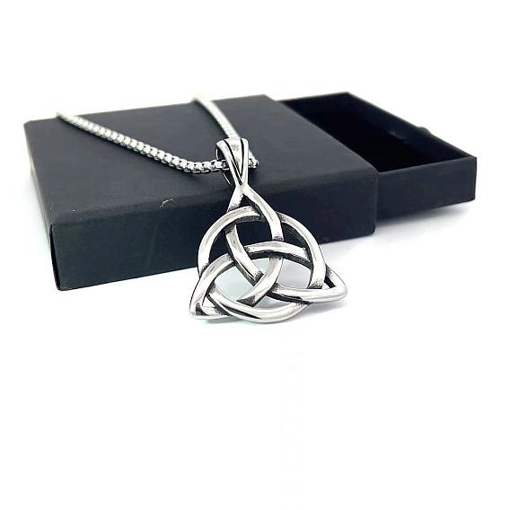 Винтажные ожерелья из нержавеющей стали с круглым кулоном в виде трикветра/троичного узла для мужчин и женщин