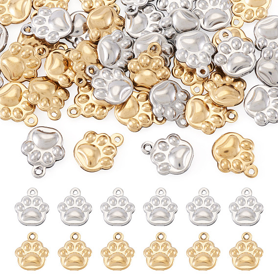 40 шт 2 цвета 304 подвески из нержавеющей стали, очарование отпечатка лапы
