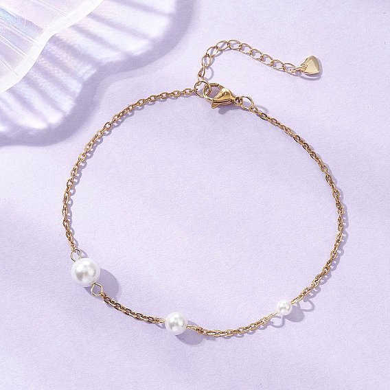 Круглая белая жемчужина из ракушки 304 Браслеты на лодыжку из нержавеющей стали с цепочкой для женщин