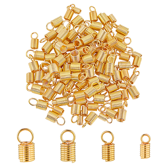 120Pcs 4 Style 304 Stainless Steel Coil Cord Ends, Column