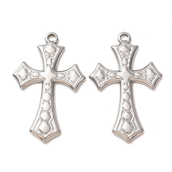 304 Stainless Steel Pendants, Cross with Geometric Pattern Charms