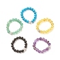 Gemstone Round Beaded Stretch Ring with Crystal Rhinestone Disco Ball for Women