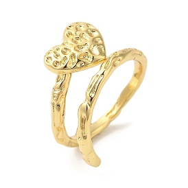 Textured Heart Brass Open Cuff Rings for Women, Lead Free & Cadmium Free